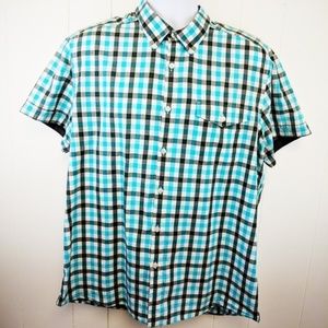 Kenneth Cole Blue Plaid Button Down Size XL